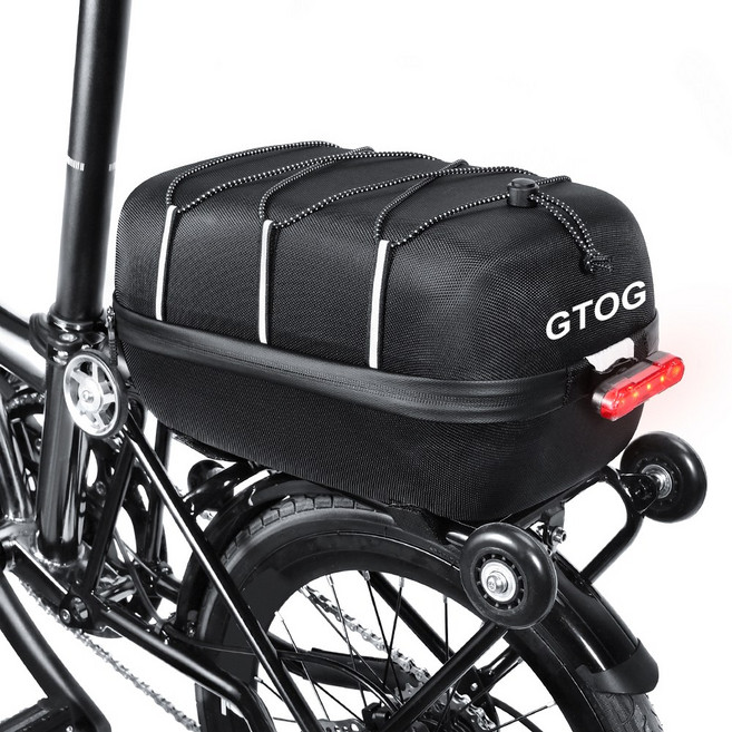GTOG 대용량 하드쉘 브롬톤 자전거 자전거 짐받이 가방 자전거 뒷좌석 가방, 검정
