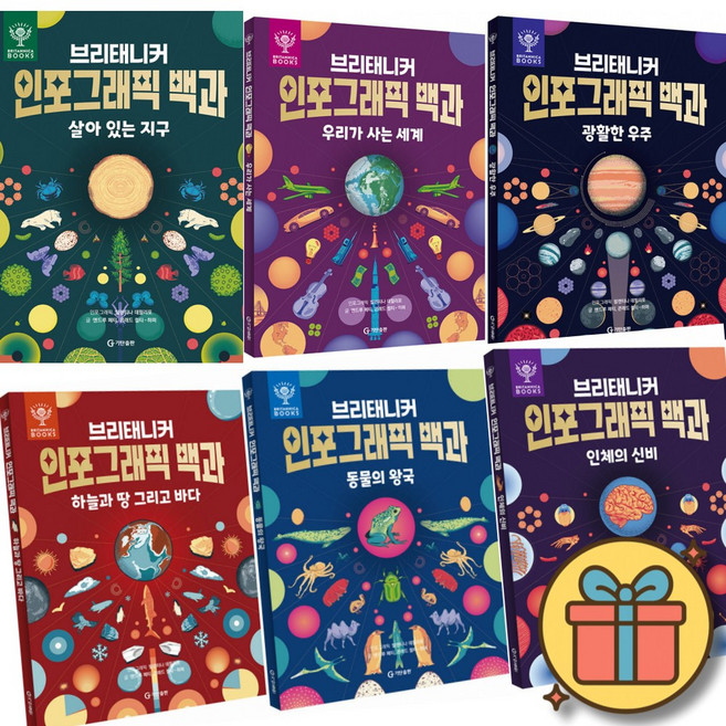 브리태니커 인포그래픽 백과 전권 세트 : 살아있는 지구 + 우리가 사는 세계 + 광활한 우주 + 하늘과 땅 그리고 바다 + 동물의 왕국 + 인체의 신비 세트 (전6권)