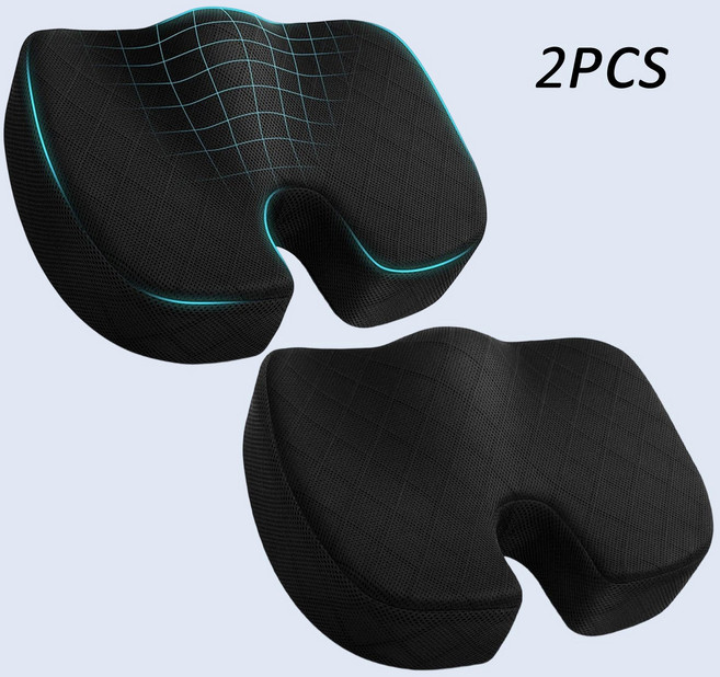 Leesheer 메모리폼 방석 자세교정 꼬리뼈 엉덩이 방석 치질방석, 2pcs