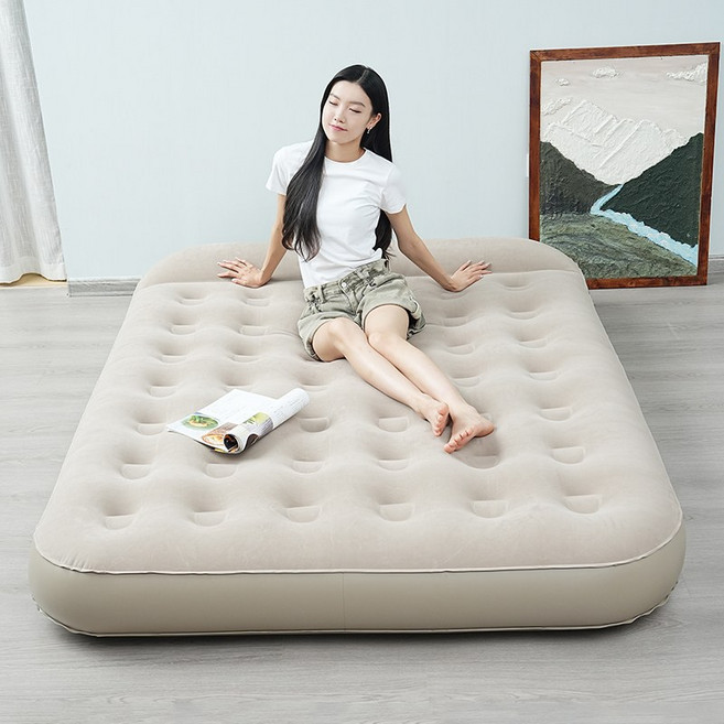 캠핑 자충 에어매트 야외 캠핑용 휴대용 침대 매트리스 내장형 자동펌프 25cm