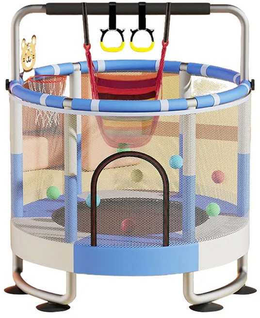 蹦蹦床 家用兒童室內跳跳床 護欄加高 小孩靜音彈跳床, 頂配藍, 1個