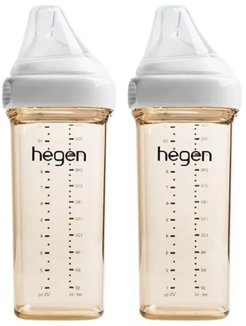 hégen 嬰兒奶瓶 偏心奶嘴設計 寬口徑易清洗 安全無毒材質, 象牙白, 2個, 330ml