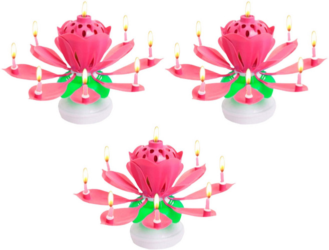 아이템하우스 생일축하 멜로디 연꽃초 + 숫자세트 2p 3개 1세트, 핑크, 3세트