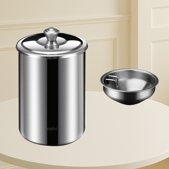 앙플러스 스텐 뚜껑 재떨이 가정용 냄새차단 업소용 스테인리스 재떨이, 1개, 퓨어실버