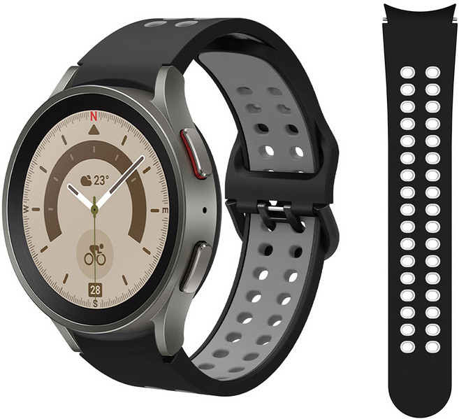 갤럭시워치4 클래식 46mm 호환 스포츠 워터 실리콘 스트랩, 블랙-그레이(20mm)