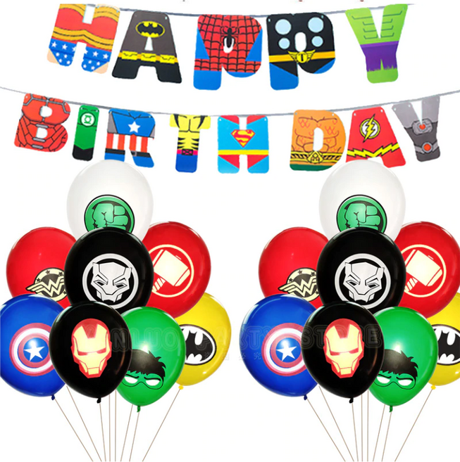 어벤져스 마블 가랜드 다발 풍선 세트 히어로 어린이집 유치원 아들 특별한 생일 축하 장식, 가랜드+풍선, 1세트