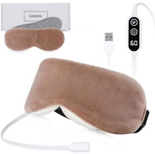 온열 마스크 건조한 눈 찜질 USB 충전식 따뜻한 안검염 피로 개선 수면 안대, Brown, 1 Count (Pack of