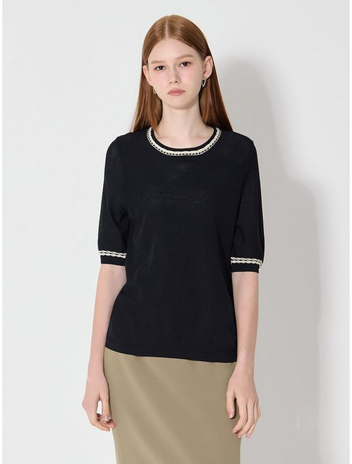 레노마레이디 배색 케이블 니트 택가격 185000원