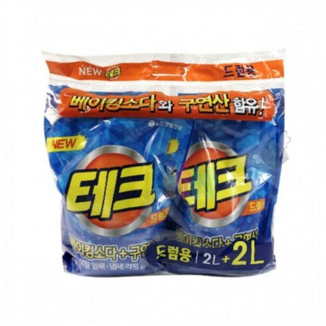 세탁 세제 리필 테크 베이킹소다+구연산 2L 2봉 (드럼용), 1