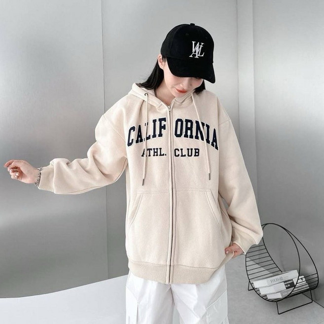 HYC 韓國 CALIFORNIA 字母刺繡內刷毛厚磅連帽外套 SEVENTEEN金珉奎同款