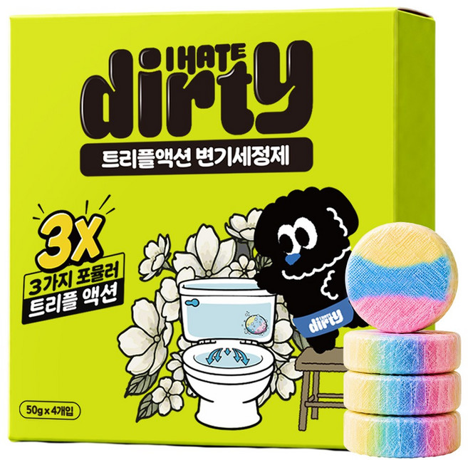 쫀쫀거품물때제거 아이헤이트더티 트리플액션 변기세정제, 4개, 50g