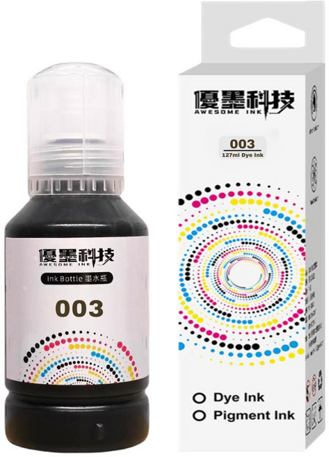 優墨科技 EPSON 003相容墨水 L3110 L3150 L5290, 大黑 127ml BK_XL, 1個