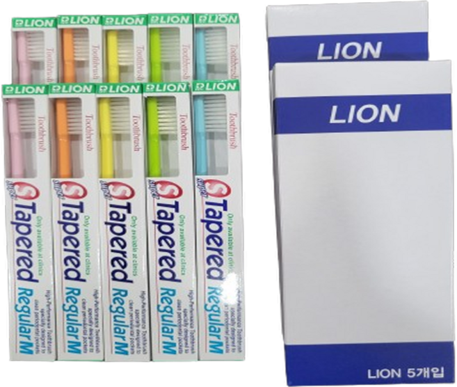 LION 슈퍼테이퍼드레귤러칫솔 부드러운 미세모 M 5개입, 2개