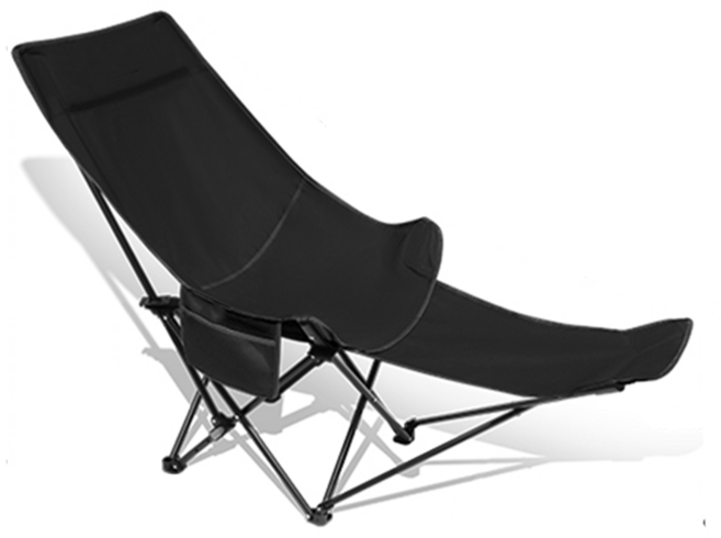 折疊躺椅 四擋調節 承重150kg 高背月亮躺椅 露營椅, 純黑色（可拆卸腳墊）, 1個