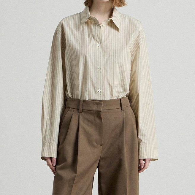 [컴젠] 여성 클래식 오버핏 셔츠 BEIGE STRIPE