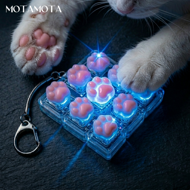 모타모타 4구 9구 고양이 키캡키링 led 키보드 클리커 클릭커 열쇠고리 제작 딸깍이 (추가 코인 건전지 무료 증정), 투명 9구, 1개