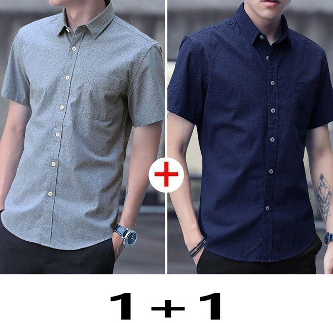 1+1 남성 반팔 셔츠 남방 봄 여름 터틀넥 상의 캐주얼 기질 슬림핏 폴로넥 남방 WXY