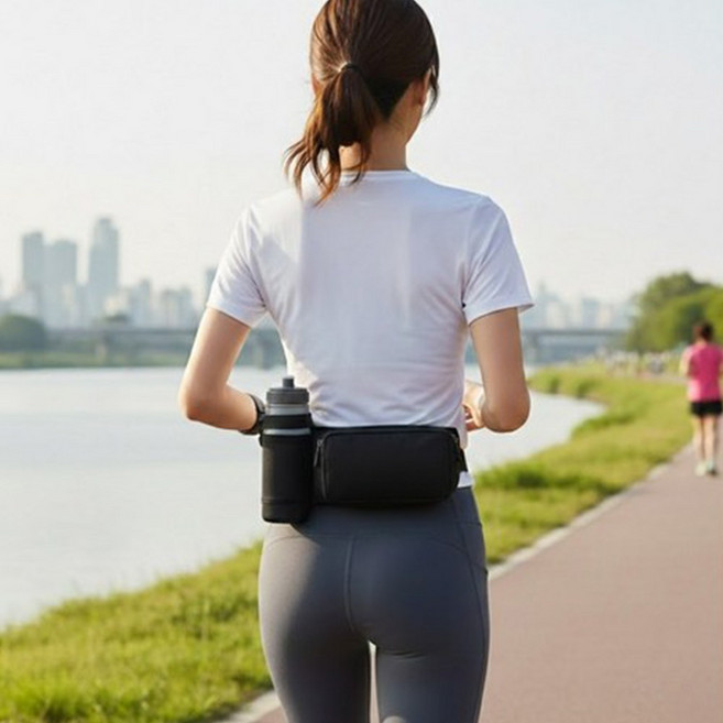 이지몰 남녀공용 스포츠 힙색 물병수납 러닝 다용도 허리가방, 블랙, 1개
