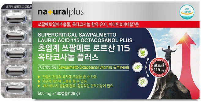 [대용량 6개월분] 내츄럴플러스 초임계 쏘팔메토 로르산 115 옥타코사놀 플러스 / 대용량 전립선 건강, 1박스, 180정 - 쿠팡