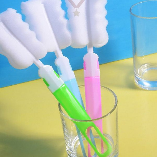주방 식기 유리컵 물병 보온병 내부 세정 청소 긴 막대 손잡이 달린 스펀지, 1개, 랜덤