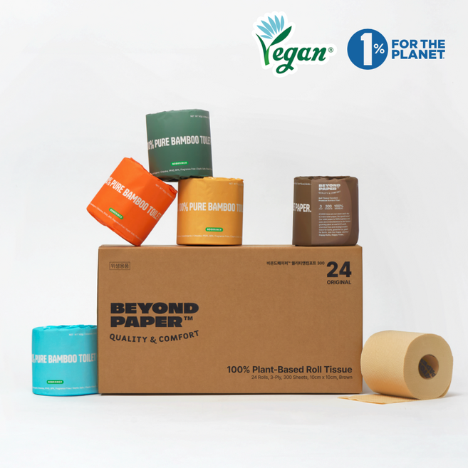 노브레이너 비욘드페이퍼300 오리지널 - 3겹 롤화장지 친환경 대나무 휴지, 24개입, 1개, 30m