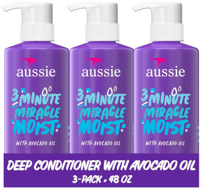 Aussie 미라클 모이스트 딥 컨디셔너 아보카도 호호바 오일, 3개, 475ml