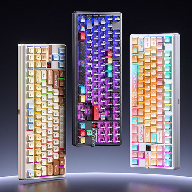 독거미 AULA F87PRO V2 무선측각 기계식 게임 기보드 객제화 3모드 블루투스 게임 RGB키보드 사무용 키보드, 대종사판, 화이트등고선 해당축