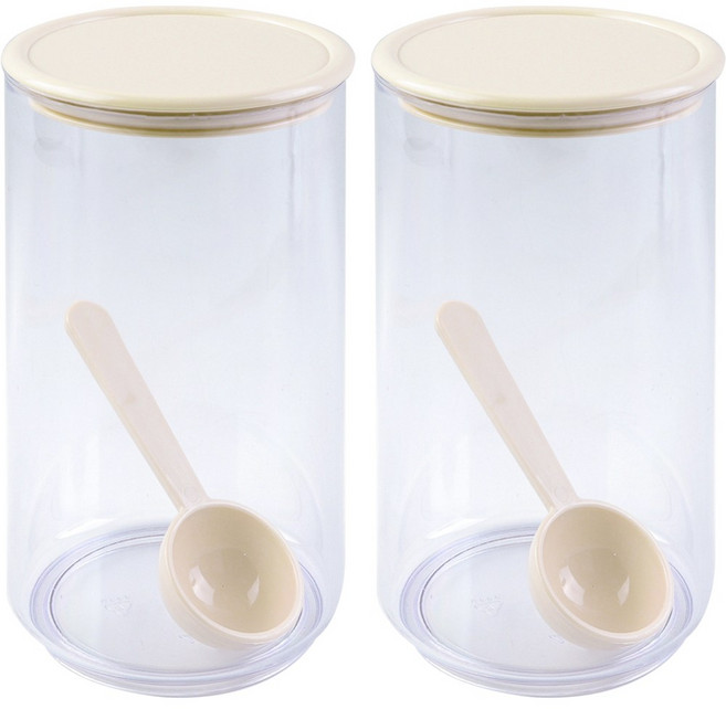 스푼 포함 뉴원형단지 4호 조미료 양념통 설탕 소금 고춧가루 뚜껑 보관통, 2개, 베이지, 1100ml