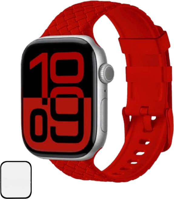 NUBASE 애플워치 호환 체크 솔로루프 실리콘 스트랩 스포츠밴드, 레드, 1개