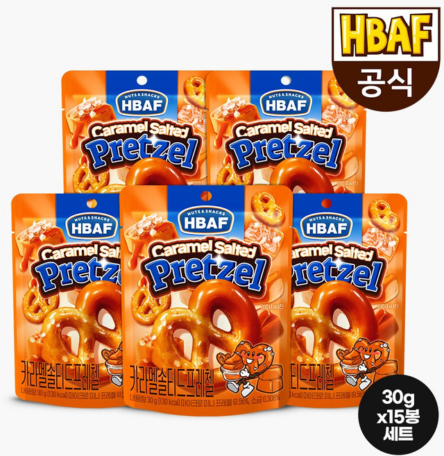 바프 카라멜 솔티드 프레첼, 30g, 15개