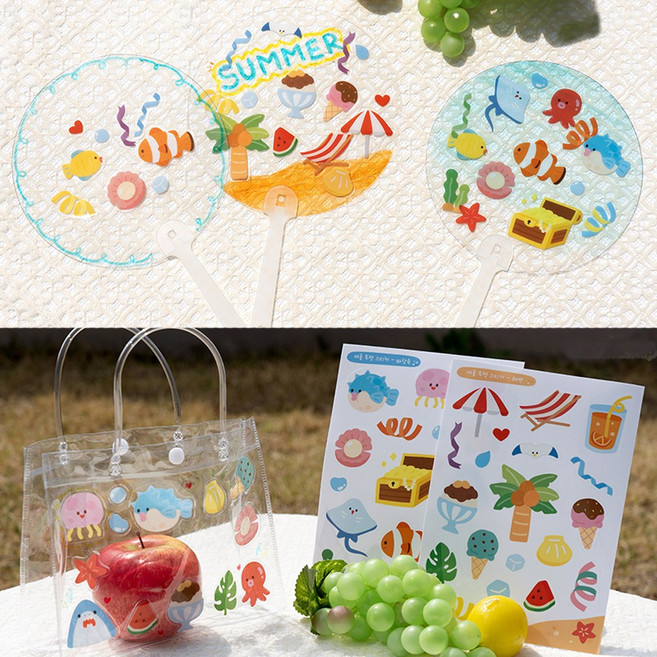 여름 바다 투명 스티커 씰스티커 여름 만들기재료, 해변