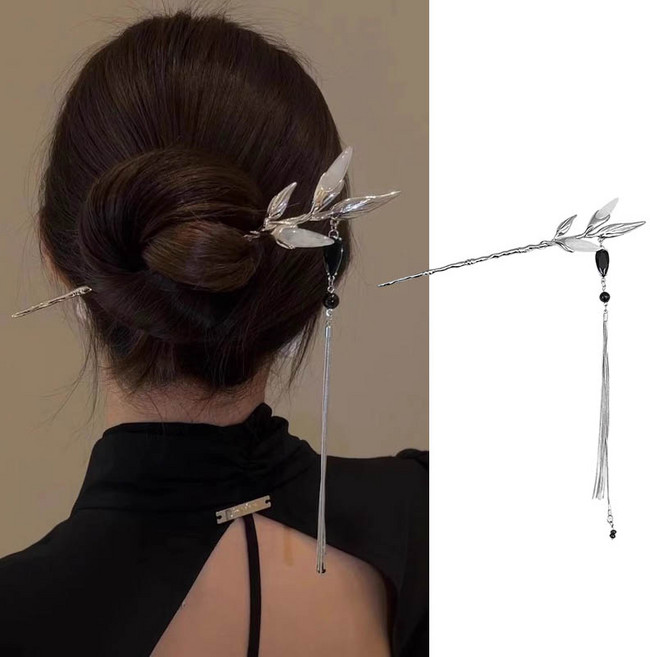 ZMBIRD 대나무 롱 체인 태슬 올림머리 비녀 2PCS H5679