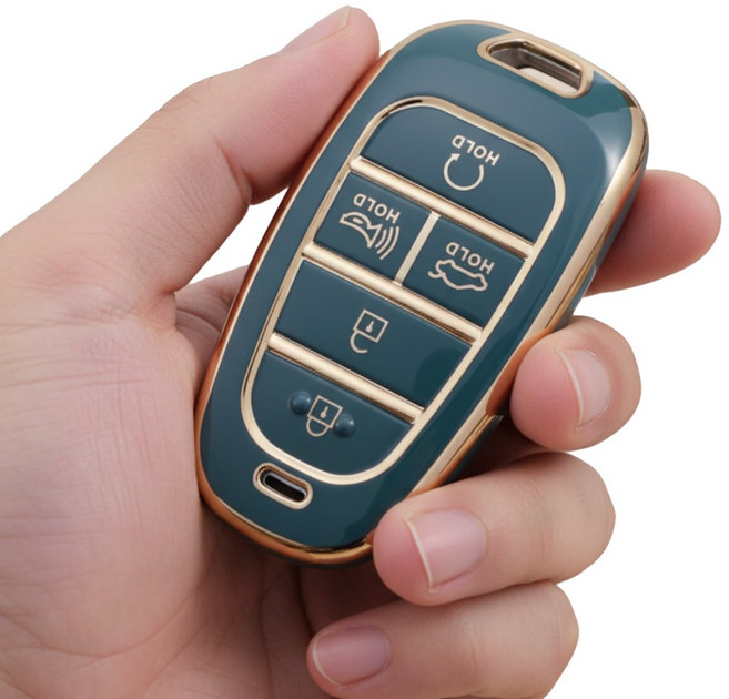 포스워백 그랜저 싼타페 베뉴 쏘나타 넥소 투싼 스타리아 아반떼 펠리세이드 호환 스마트 차키 케이스, 5버튼, 청녹색