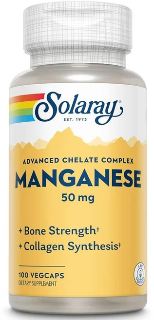 SOLARAY 망간 보충제 50mg - 필수 미량 미네랄 - 뼈 강도 및 뼈 건강 지원을 위한 고급 미량 미네랄 보충제 - 실험실 인증 100회 분량 식물성 캡슐 100정, SOLARAY 망 보충제 50mg - 필수 미량 미네랄, 1개 - 쿠팡