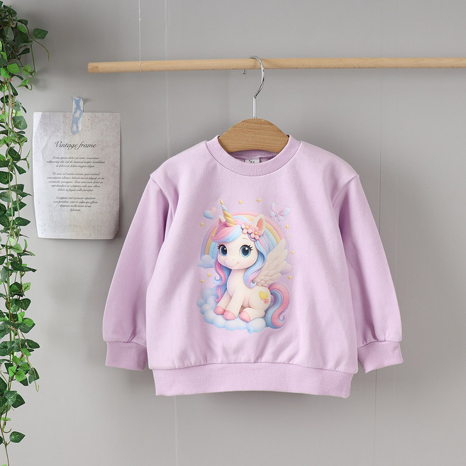 피에르 국내생산 여아 유아 아동 무지개 유니콘 맨투맨 티셔츠