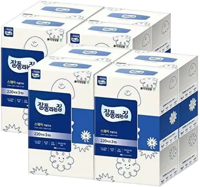 잘풀리는집미용티슈 220매 x 3입 x 8팩, 24박스