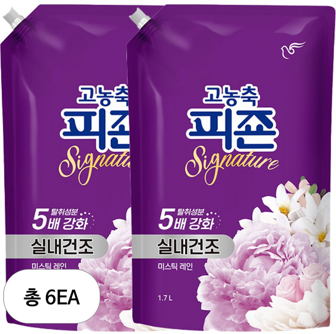 피죤 고농축 실내건조 시그니처 섬유유연제 미스틱레인 리필, 1.7L, 1개입, 6개
