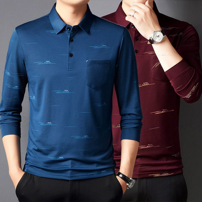 1+1 중년 남성 봄 가을 폴로넥 티셔츠 캐주얼 상의 터틀넥 긴팔티 슬림핏 아빠룩 폴로넥 티셔츠 CY