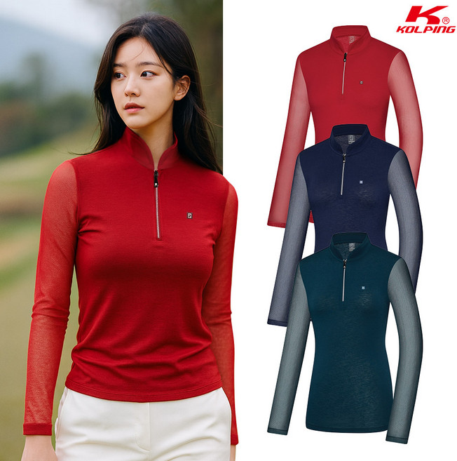 콜핑 여성 하이쿨 흡습속건 소매메쉬 등산 긴팔 반집업 티셔츠 KSC044TT6W