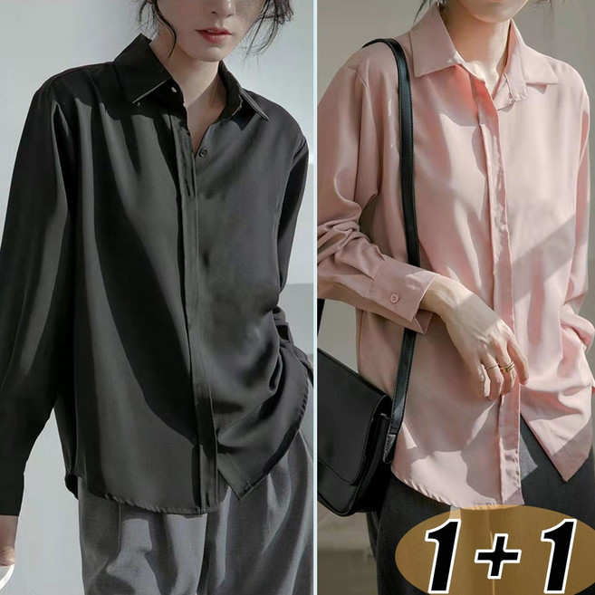 1+1 여성 사무실 링클프리 블라우스 긴팔 면접 정장셔츠