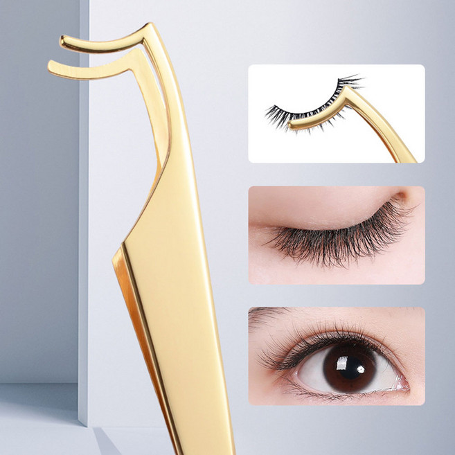 1/2구성 속눈썹 연장 전문가용 고급 핀셋 프리미엄 전용 집게 가로형 커브형, 1개, 골드