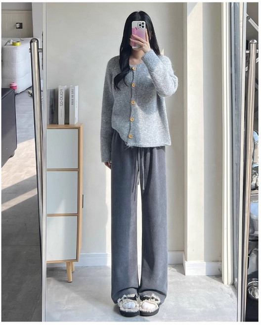 NAMOYO 왕따뜻 여성 골덴 바지 기모바지 밴딩 팬츠