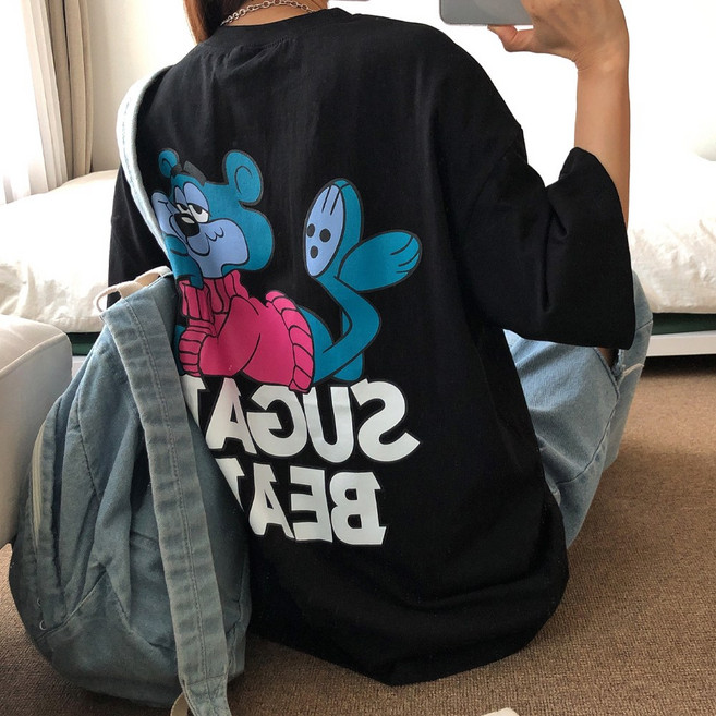 러브앤시티 국내생산 남녀공용 슈가곰돌이 반팔티 오버핏 티셔츠 박스티 빅사이즈