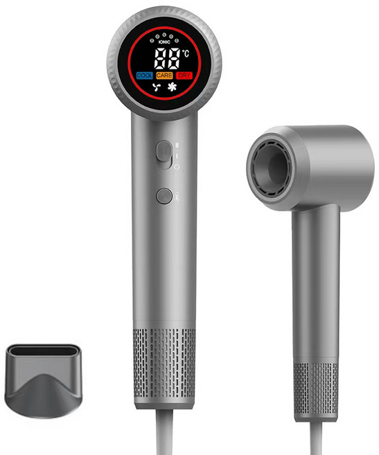 강지원 초고속 헤어 음이온 무엽 드라이기가정용 온도조절 제트 자동 청소 드라이기1600W+자기흡입노즐, 그레이 +자기흡입노즐