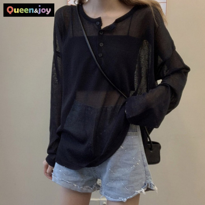 퀸앤조이여성 봄가을 니트 까슬이 얇은 긴팔티 긴팔 티셔츠 ****** 빅사이즈 데일리 캐주얼