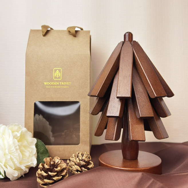 집똑똑이 공간절약 각진 트리형 원목 냄비받침, 월넛, 1개