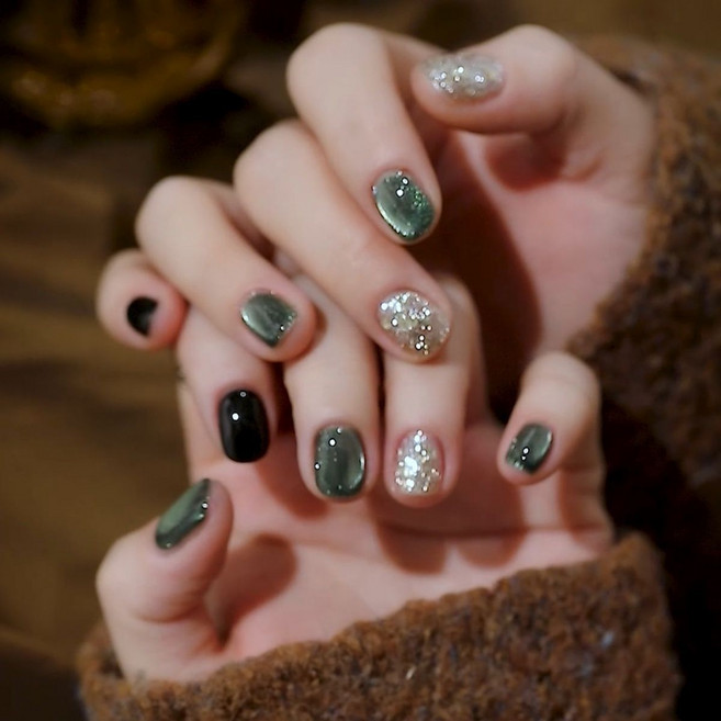 옌츠 네일팁 10p 세트 숏 스퀘어 붙이는 네일아트 JNN0415, 1개, 사진색 10