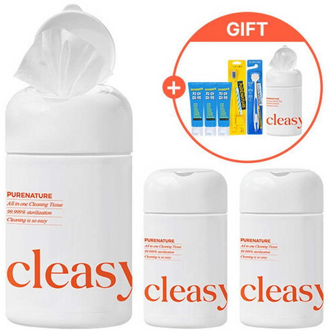 11 퓨어네이처 Cleasy 클이지 세정살균 청소용물티슈 180매입 2통 단독, 2개