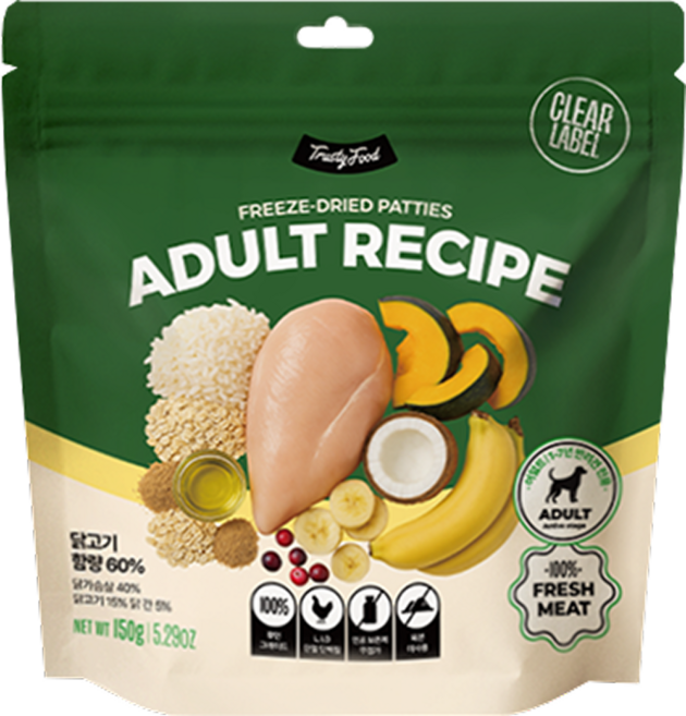 트러스티푸드 어덜트 강아지 동결건조 사료 치킨 패티, 150g, 1개, 닭