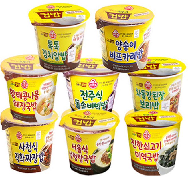 [RJ쇼핑] 오뚜기 컵밥 8종! 전주 + 차돌 + 톡톡 + 불닭 + 원조 + 설렁탕 + 미역국밥(랜덤) + 황태, 1세트